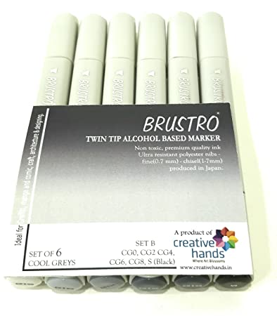 Brustro Twin Tip Alcohol Based Marker Set of 6 – Cool Greys Set B