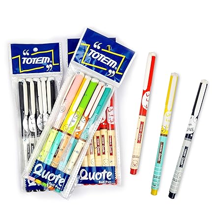 TOTEM Quote Ball Pens | 15 Pens (5 Blue Ink, 5 Black Ink & 5 Red Ink) | Pens for Writing | Emoji Pastel Body | 0.7 mm Tip | Multicolour Body | Fragrance Ink | Stationery for Students