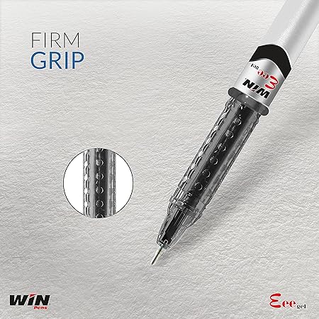 WIN Eee Gel Pens | 10 Black Ink Pens | Dark Gel Pen | Waterproof Ink Pens | Smooth Flow of Ink | Comfortable Grip | Pens for Writing | Gel Pens Combo for Students