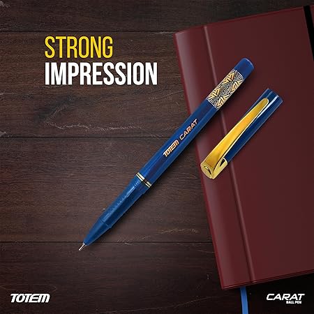 TOTEM Carat Ball Pens | 10 Blue Ink Pens | Premium Stylish Body | 0.7 mm Tip | Golden Clip | Pens for Writing | School, Office & Business Use | Stationery Set | Pens for Students