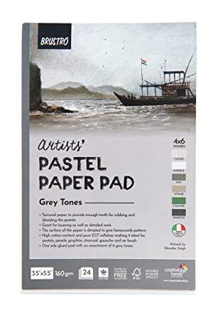 Brustro Artists’ Pastel Paper Pad, Set of 4, 24 Sheets Each(160 GSM), Colour – Black, White, Earth Tones & Grey Tones, Size – 3.5″ x 5.5″