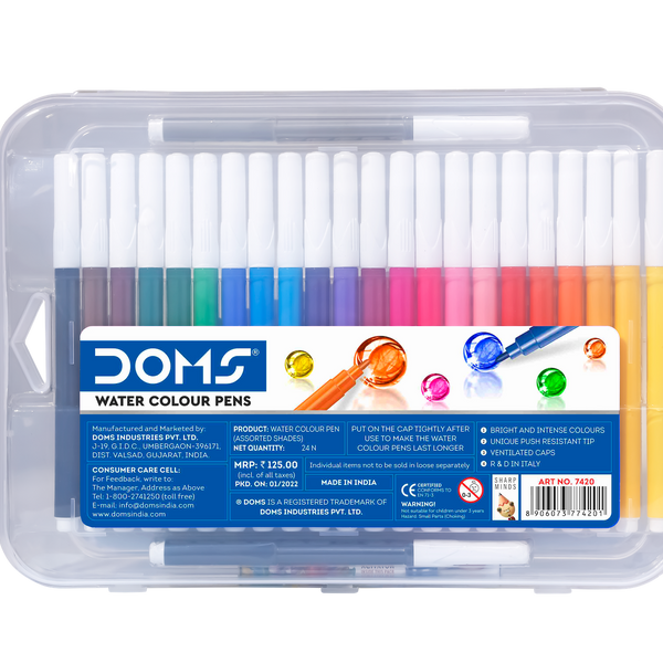 Doms Aqua 24 Shades Watercolour Sketch Pen Set | Unique Push Resistant Tip  With Bright & Intense Colors | Non-Toxic & Safe For Kids | Colourful  Sketching, Doodling & Mandala Art |