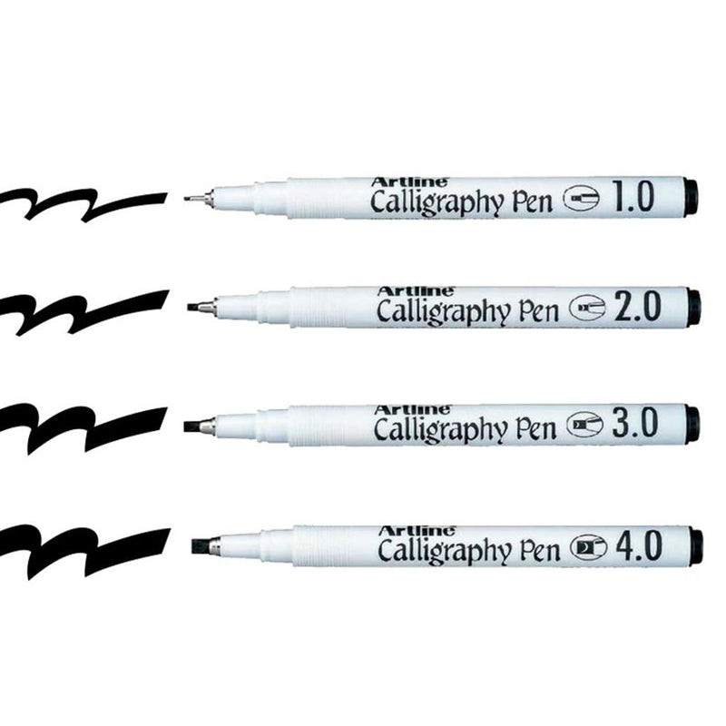 Artline Calligraphy Pens- White Barrel Set Of 4 (Plastic Case)