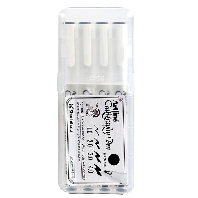 Artline Calligraphy Pens- White Barrel Set Of 4 (Plastic Case)