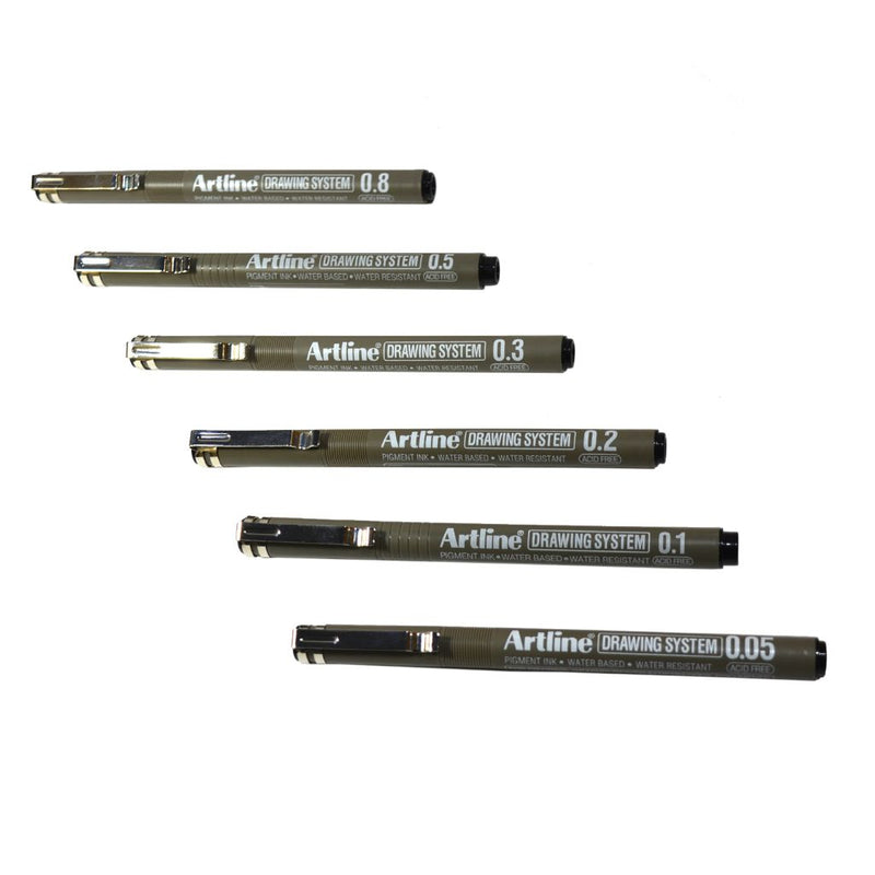 Artline Drawing System Pens Black 6 Pack