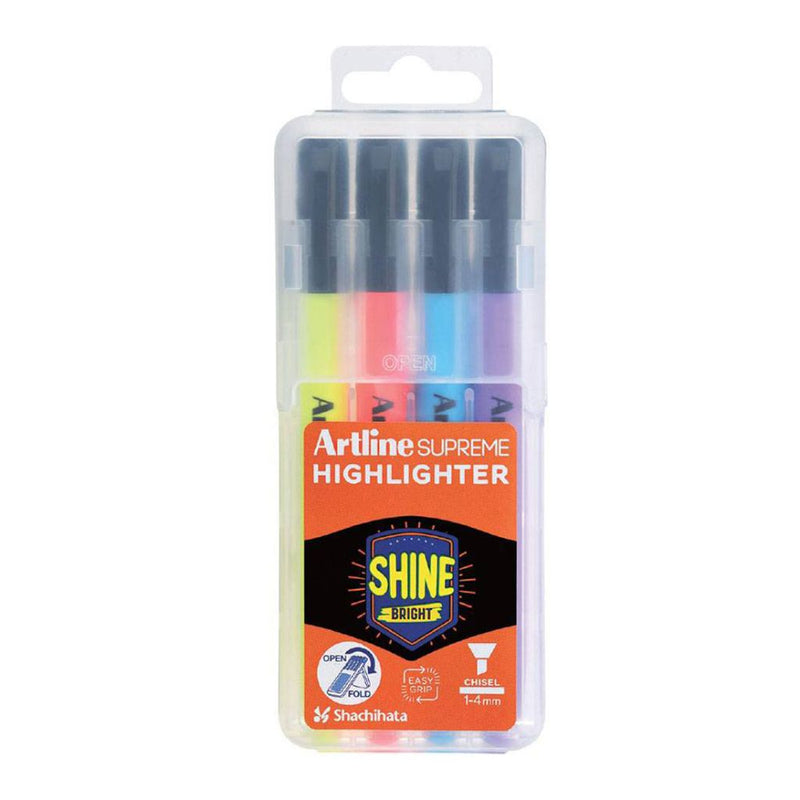 Artline Epf- 600/4Psv1 - Supreme Highlighter Set Of 4 Plastic Case ( Fl Yellow/Fl Orange/Fl Pink/Fl Green)