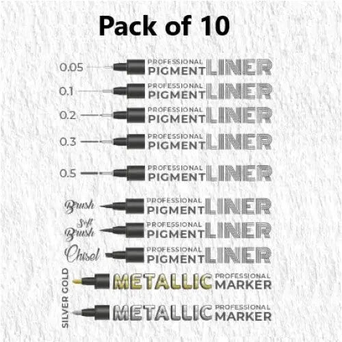 Doms Amariz Professional Pigment Liner and Marker Pen (Set of 10)