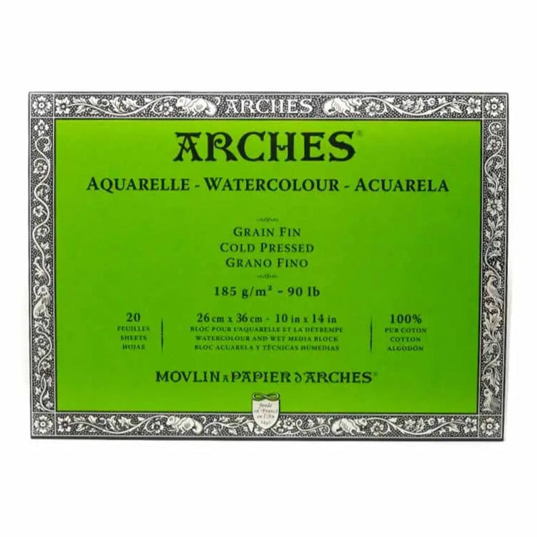 Arches Watercolour 300 GSM Cold Pressed Natural White 26 x 36 cm Paper Blocks, 20 Sheets
