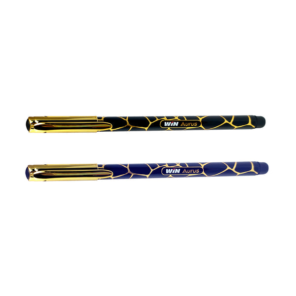 Totem Aurus Ball Pens | 20 Pens (10 Blue & 10 Black) | Gold Design Body | 0.7 mm Tip | Golden Finish Cap | Elastro Grip | Smooth Writing | Pens for Students | Premium Pen Set