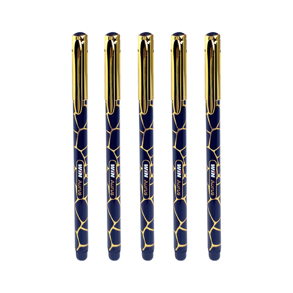 Win Aurus Ball Pens | 10 Blue Pens |  Gold Design Body | 0.7 mm Tip | Comfortable Grip | Smudge Free Writing | Pens for Writing | Set of Premium Stylish Pens