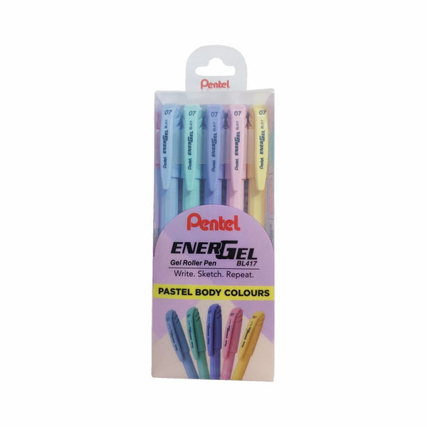 Pentel BL417 ENERGEL PEN PASTEL BODY- 5PC SET MIX BODY COLOUR