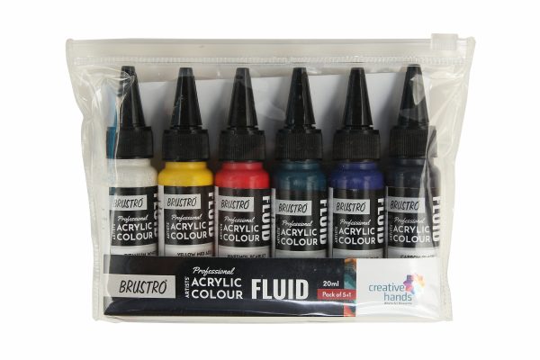 Brustro Professional Artists Fluid Acrylic 20 ml Primary Colours Pack of 5 + 1 Free