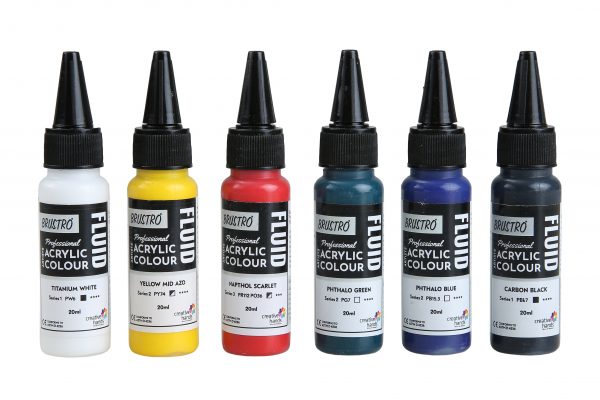 Brustro Professional Artists Fluid Acrylic 20 ml Primary Colours Pack of 5 + 1 Free