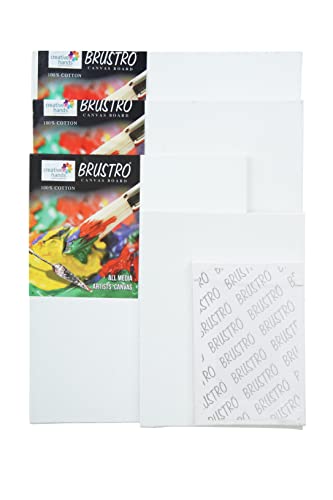 BRUSTRO Artists ’ Acrylic Colour Set of 12 Colours X 12ML Tubes with Gold Taklon Brush Set of 10 and 5 Canvas Boards