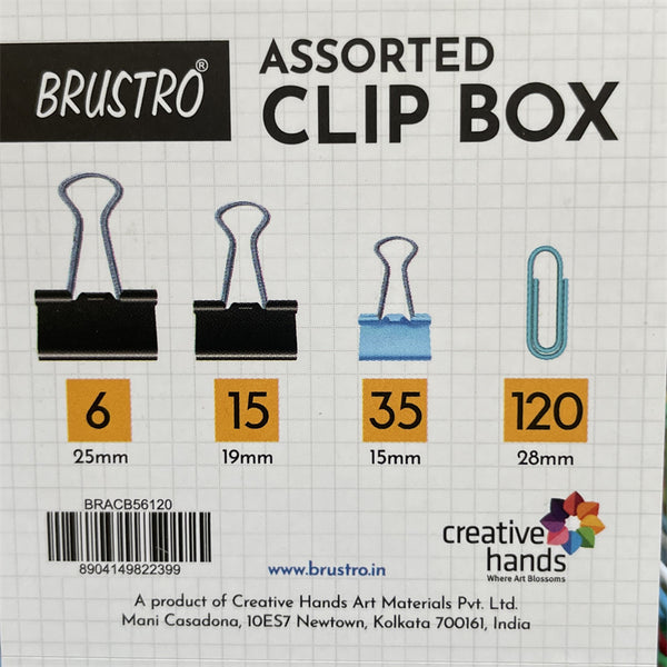 Brustro Clip Box Set of 56 Binder Clips and 120 Paper Clips, Stationery Binding Supplies for Loose Papers, Files, DIY, Office and School Use