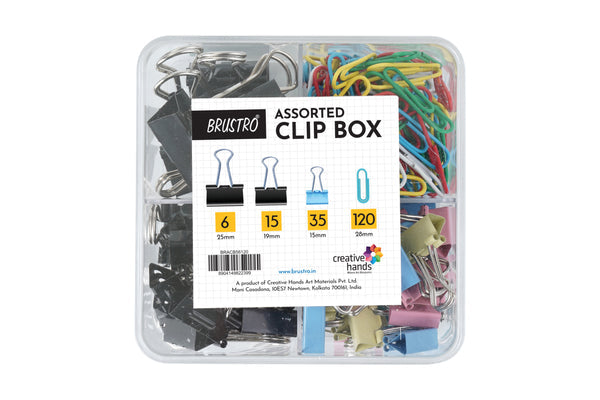 Brustro Clip Box Set of 56 Binder Clips and 120 Paper Clips, Stationery Binding Supplies for Loose Papers, Files, DIY, Office and School Use