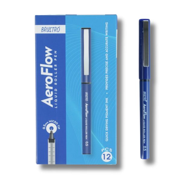 BRUSTRO AeroFlow Liquid Ink Rollerball Pens 0.5 Micro Tip Pack of 12 (Vibrant Blue ink)