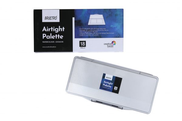BRUSTRO Artists’ AIRTIGHT Palette 18 Wells for Watercolour and Gouache with a Removable Clear Tray