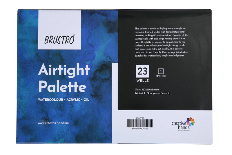 BRUSTRO Artists’ AIRTIGHT Peel-off Palette 23 Wells with Separable Lid for Oil, Acrylics, Watercolour and Gouache made of Nanophase Ceramic (sponge included)