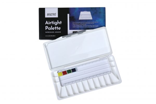 BRUSTRO Artists’ AIRTIGHT Palette 16 Wells for Watercolour and Gouache with a Special Section to Hold 24 Half Pans and a Removable Clear Tray