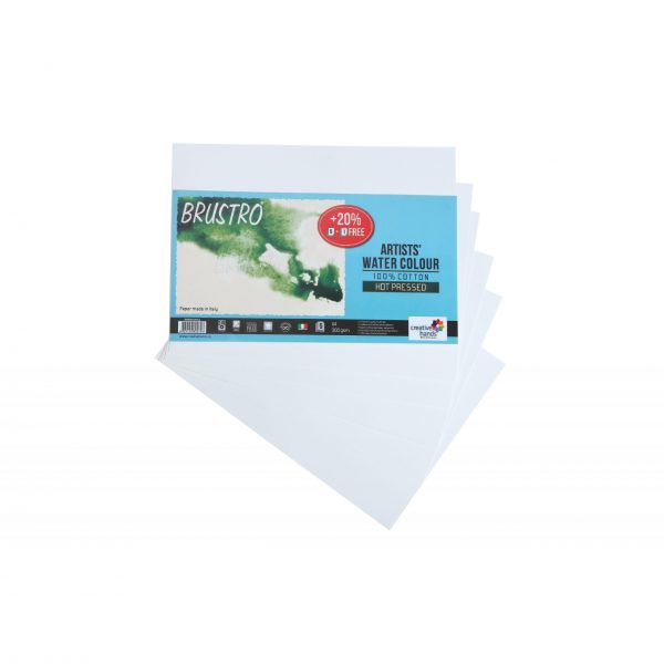 Brustro Artists’ Watercolour Papers 100% Cotton 300 GSM A4 Hot Pressed (Pack of 5+1 Free Sheet)