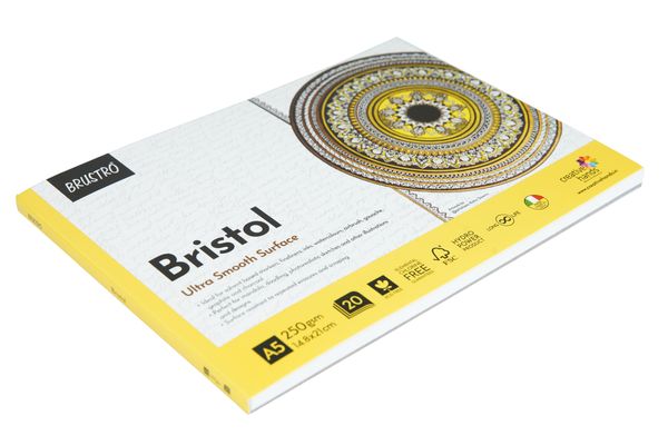 Brustro Artists’ Bristol Ultra Smooth Surface Glued Pad, 250 GSM, 20 Sheets, Size- A5