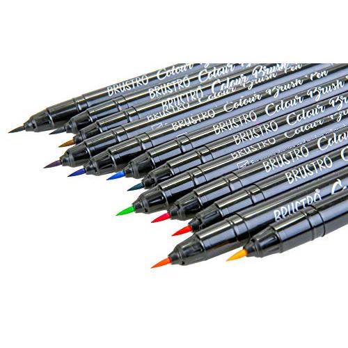 BRUSTRO Metallic Brush Pens -Set of 10 Colors. with Colour Brush Pens Set of 12 (Pigment based, Hard tip brush pen)