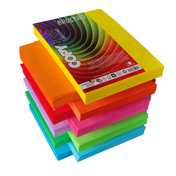 BRUSTRO Copytinta Coloured Craft Paper A4 Size 80 GSM Mixed Bright Colour 40 Sheets Pack (10 cols X 4 Sheets) Double Side Color for Office Printing, Art and Craft.