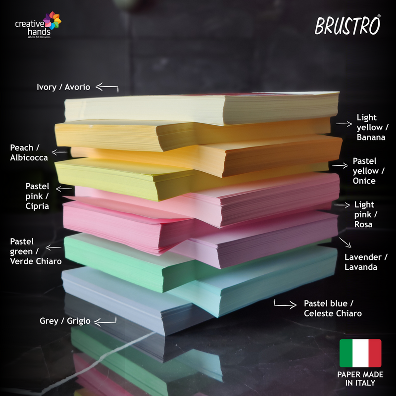 BRUSTRO Copytinta Coloured Craft Paper A4 Size 80 GSM Mixed Soft Colour 40 Sheets Pack (10 cols X 4 Sheets) Double Side Color for Office Printing, Art and Craft.