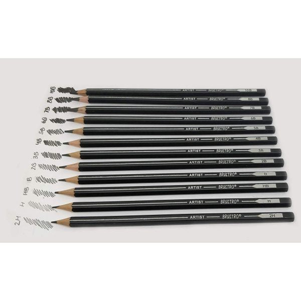 Brustro Battery Operated Automatic Eraser with Brustro Artists Fineart Graphite Pencil Set of 12