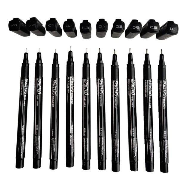 Brustro Professional Pigment Based Fineliner – Set of 10 (Black)