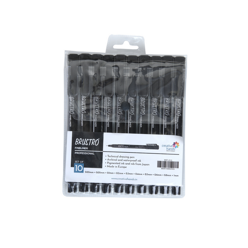 Brustro Professional Pigment Based Fineliner – Set of 10 with Artists Sketch Book, A5,160 GSM