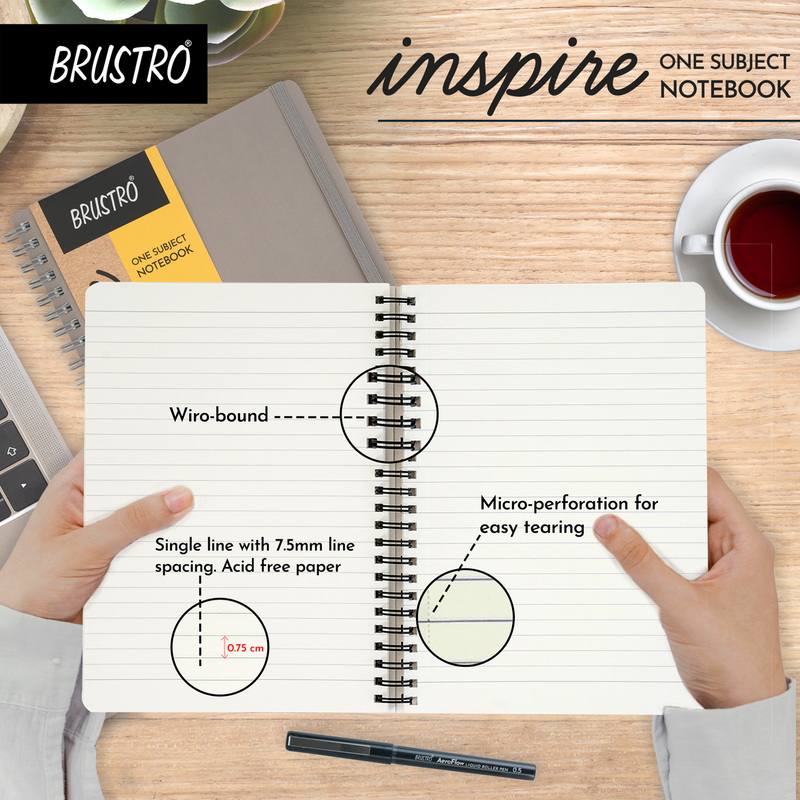 BRUSTRO Inspire A5 Size, 1 Subject Ruled Notebook, 80 sheets / 160 pages, 70 gsm ivory paper, grey cover