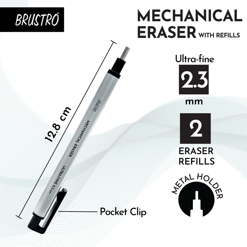 BRUSTRO Mechanical Precision Retractable Eraser | 2.3mm - Ultra-Fine Tip | Refillable, Perfect for Artists, Architects, Students, Professionals, Clean and Accurate Erasing.