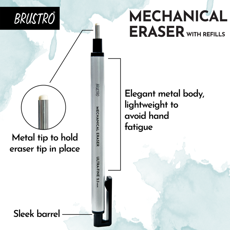 BRUSTRO Mechanical Precision Retractable Eraser | 2.3mm - Ultra-Fine Tip | Refillable, Perfect for Artists, Architects, Students, Professionals, Clean and Accurate Erasing.