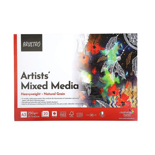 BRUSTRO Artists’ Mixed Media Glued Pad 250 GSM A3-20 Sheets