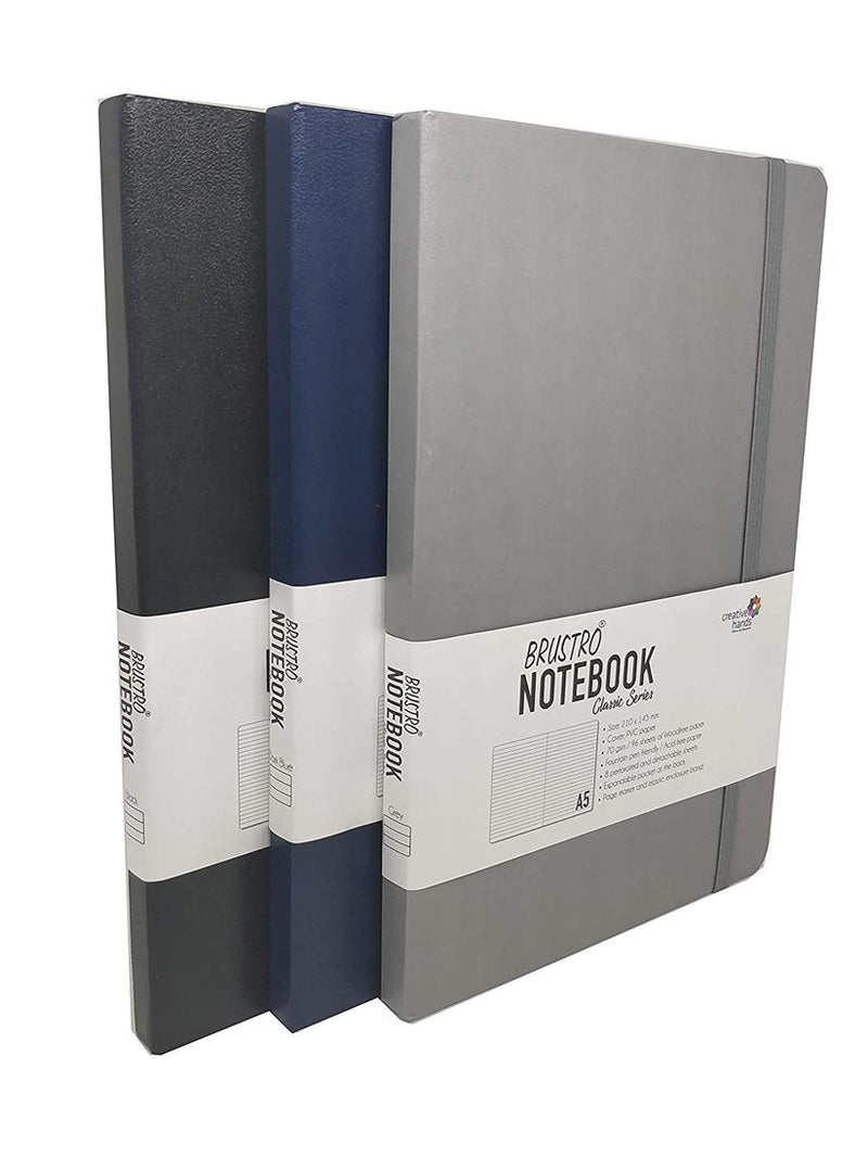 BRUSTRO NOTEBOOK CLASSIC SERIES SET OF 3 A5 (BLACK, DARK BLUE, GREY)