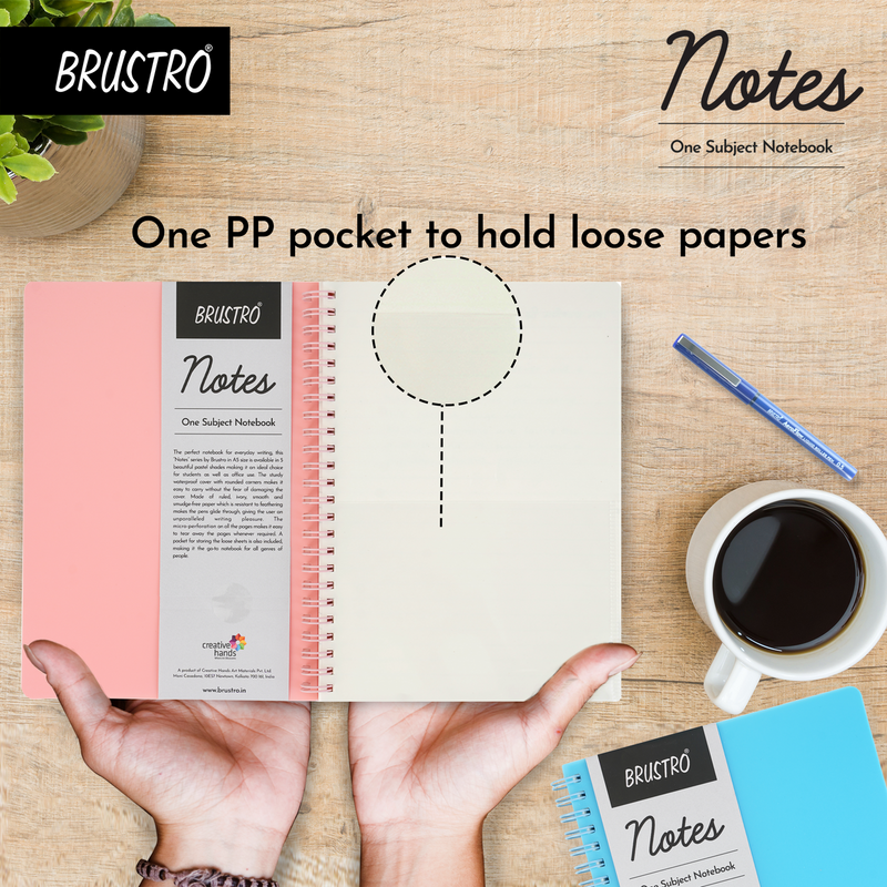 BRUSTRO Notes A5 Size, 1 Subject Ruled Notebook, 80 sheets / 160 pages, 70 gsm ivory paper, Blush Cover