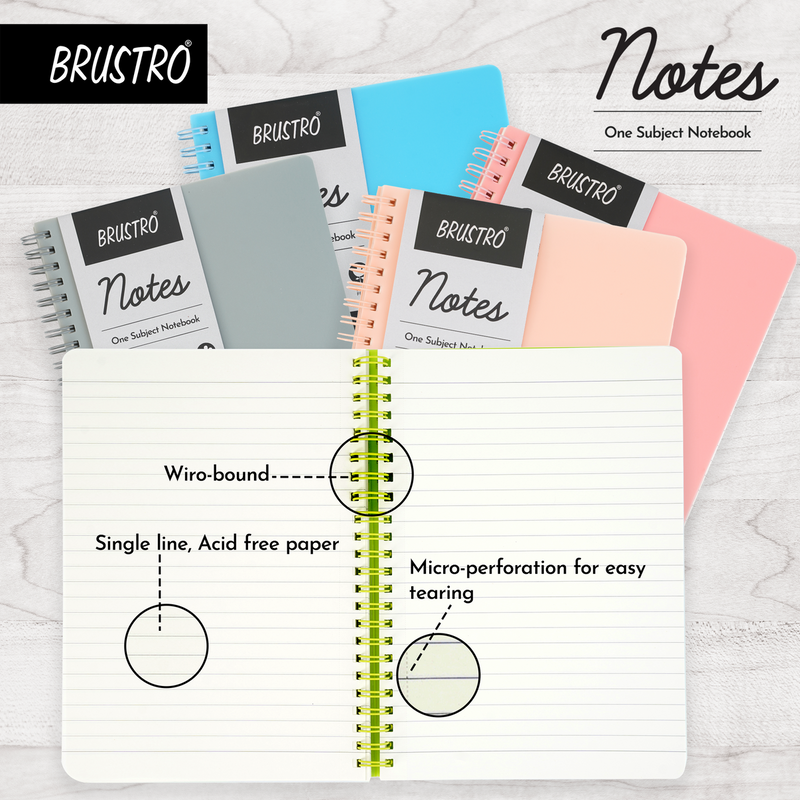 BRUSTRO Notes A5 Size, 1 Subject Ruled Notebook, 80 sheets / 160 pages, 70 gsm ivory paper, Lime Cover