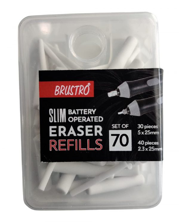 Brustro Slim Battery Operated Eraser Refills – 30 Pieces of 5x25mm & 40 Pieces of 2.3x25mm (Total 70 Pieces)
