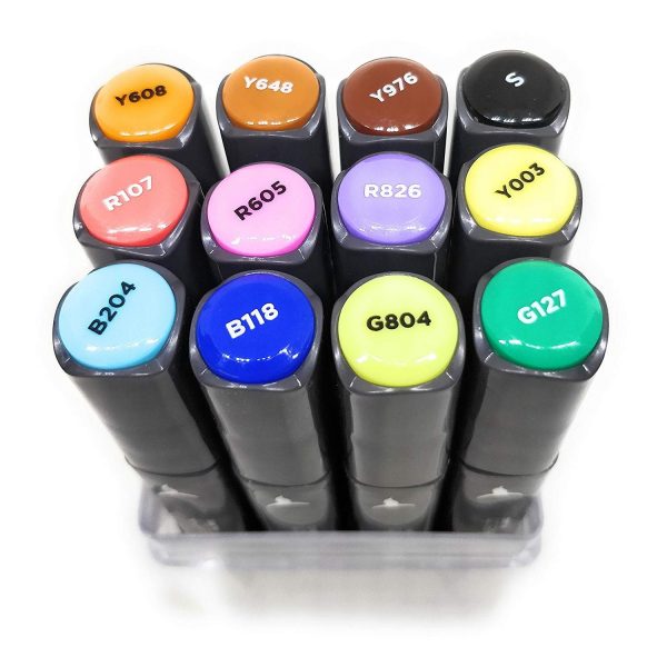 Brustro Twin Tip Alcohol Based Sketch Marker Basic Set of 12 (Includes a Brush & Chisel Tip)