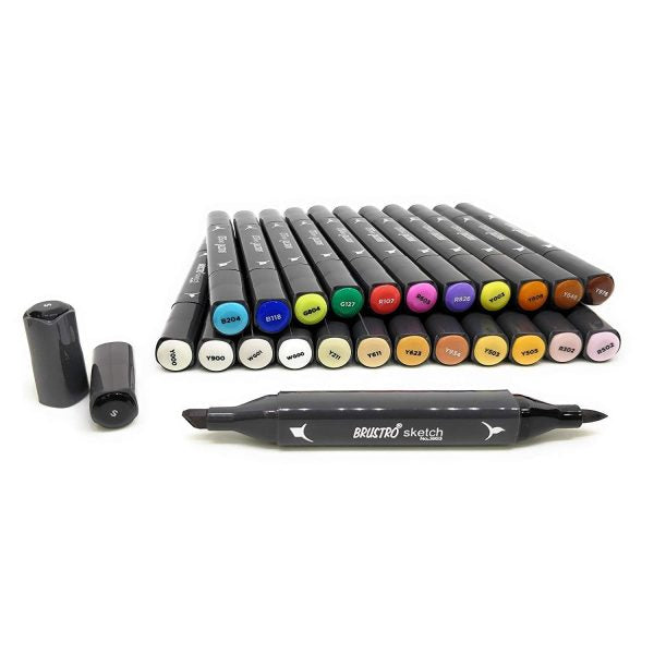 Brustro Twin Tip Alcohol Based Sketch Marker Set of 24 (Includes a Brush & Chisel Tip)