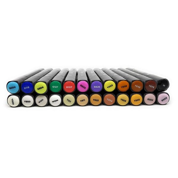 Brustro Twin Tip Alcohol Based Sketch Marker Set of 24 (Includes a Brush & Chisel Tip)