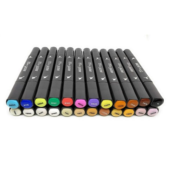 Brustro Twin Tip Alcohol Based Sketch Marker Set of 24 (Includes a Brush & Chisel Tip)