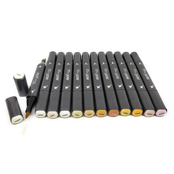 Brustro Twin Tip Alcohol Based Sketch Marker Skin Tone Set of 12 Shades (Includes a Brush & Chisel Tip)