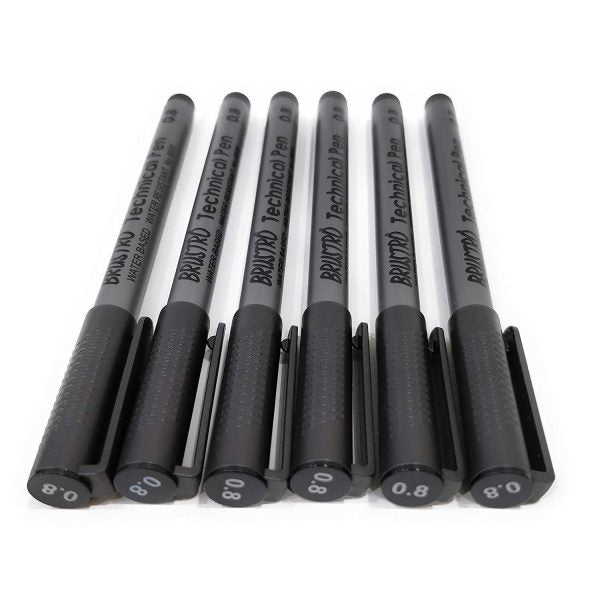 Brustro Technical Pen Black 0.8MM (Pack of 6)