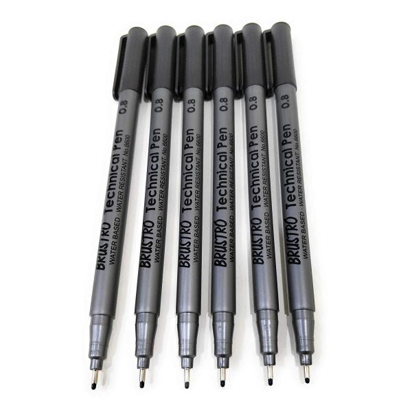 Brustro Technical Pen Black 0.8MM (Pack of 6)