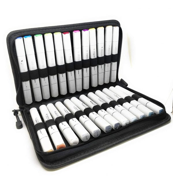 Brustro Twin Tip Alcohol Based B Marker Set with Elegant Marker Wallet (Pack of 24)