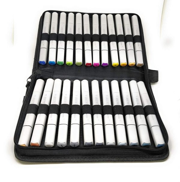 Brustro Twin Tip Alcohol Based B Marker Set with Elegant Marker Wallet (Pack of 24)