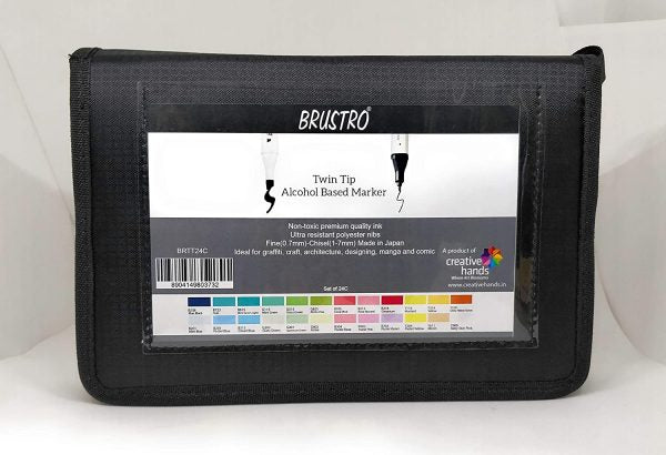 Brustro Twin Tip Alcohol Based Marker Set of 24 (C) in Elegant Marker Wallet